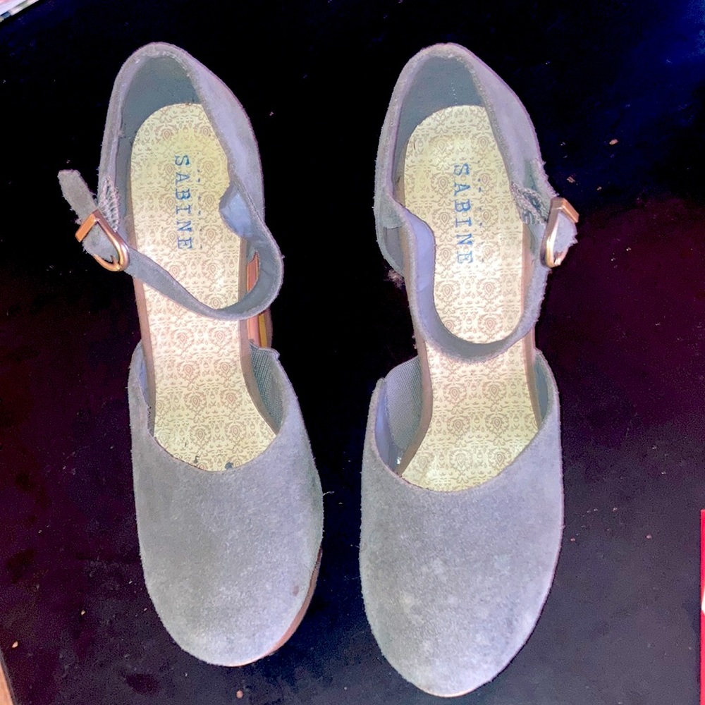 Sabine brand Platform Pump Chunky Style in denim-ish blue.